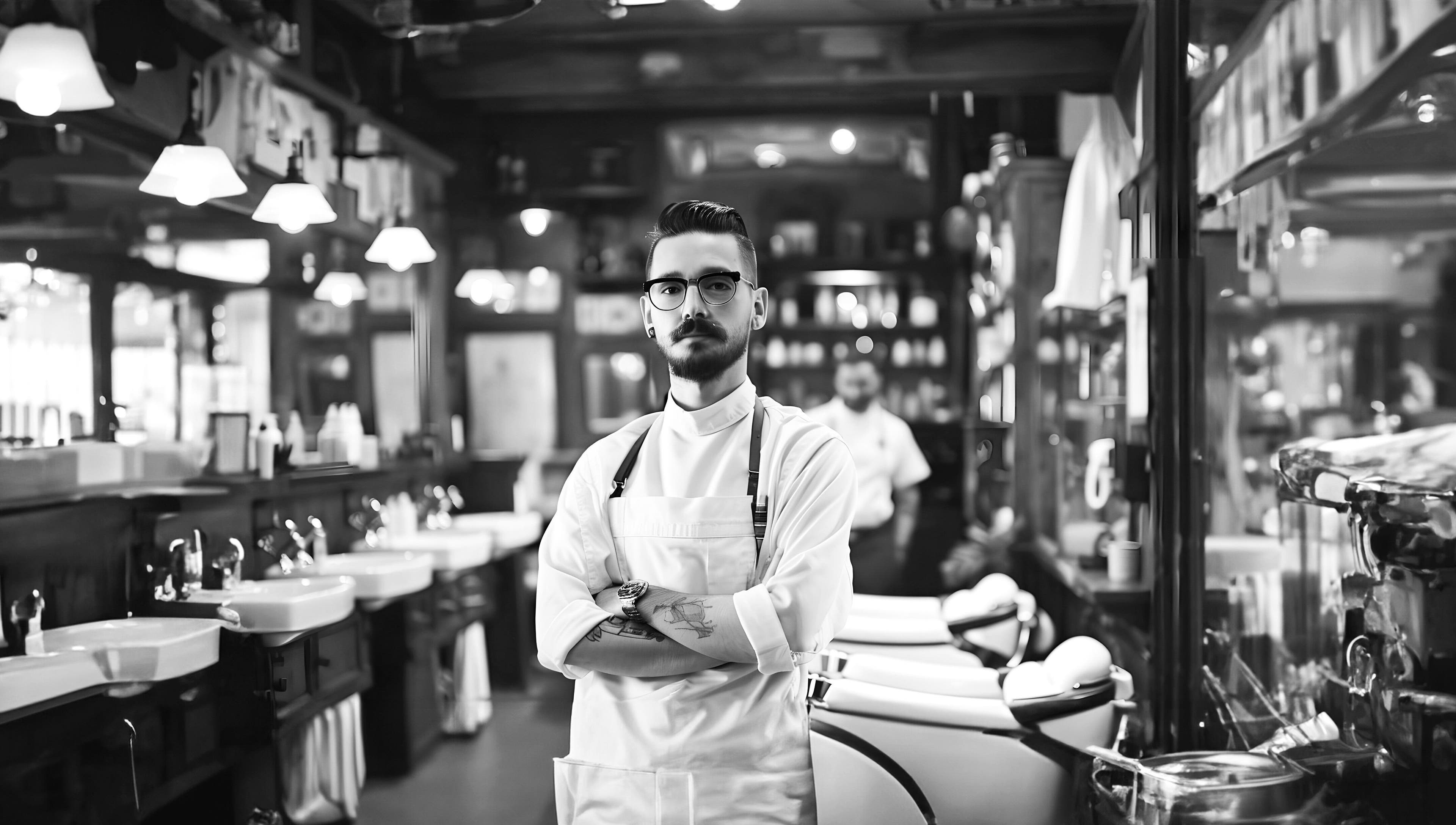 Expert barber at Clean Fade Barber, Glasgow, Scotland, GB in vintage-inspired interior.