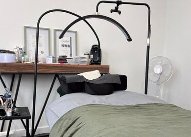 Comfortable lash treatment room at Lancashire Lash in Adlington, England, GB, featuring a modern setup.