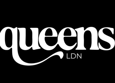 Queens LDN logo on black background, representing the venue in London, England, GB.