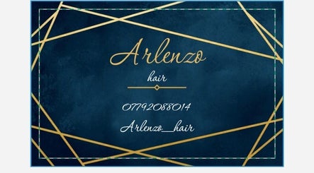 Elegant Arlenzo_hair branding design with contact details in Stafford, England, GB.