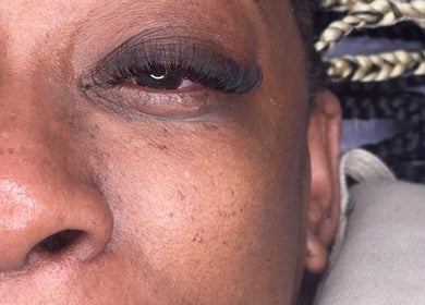 Detailed view of luxurious eyelash extensions at The Beauty Lair (inside Rose and Wild), London, England, GB.
