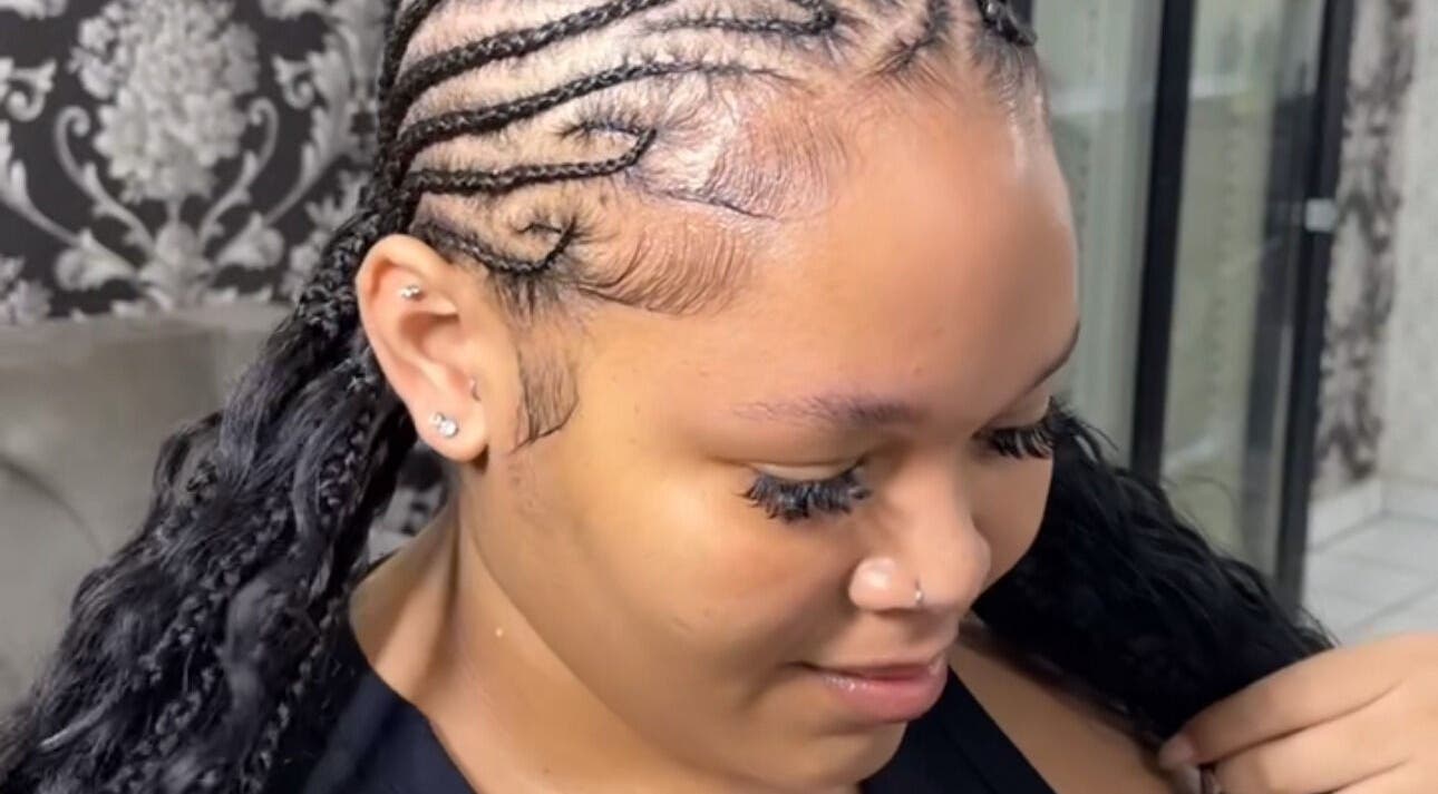 Intricate cornrow braids at Randburg hair salon, Randburg, Gauteng, ZA.