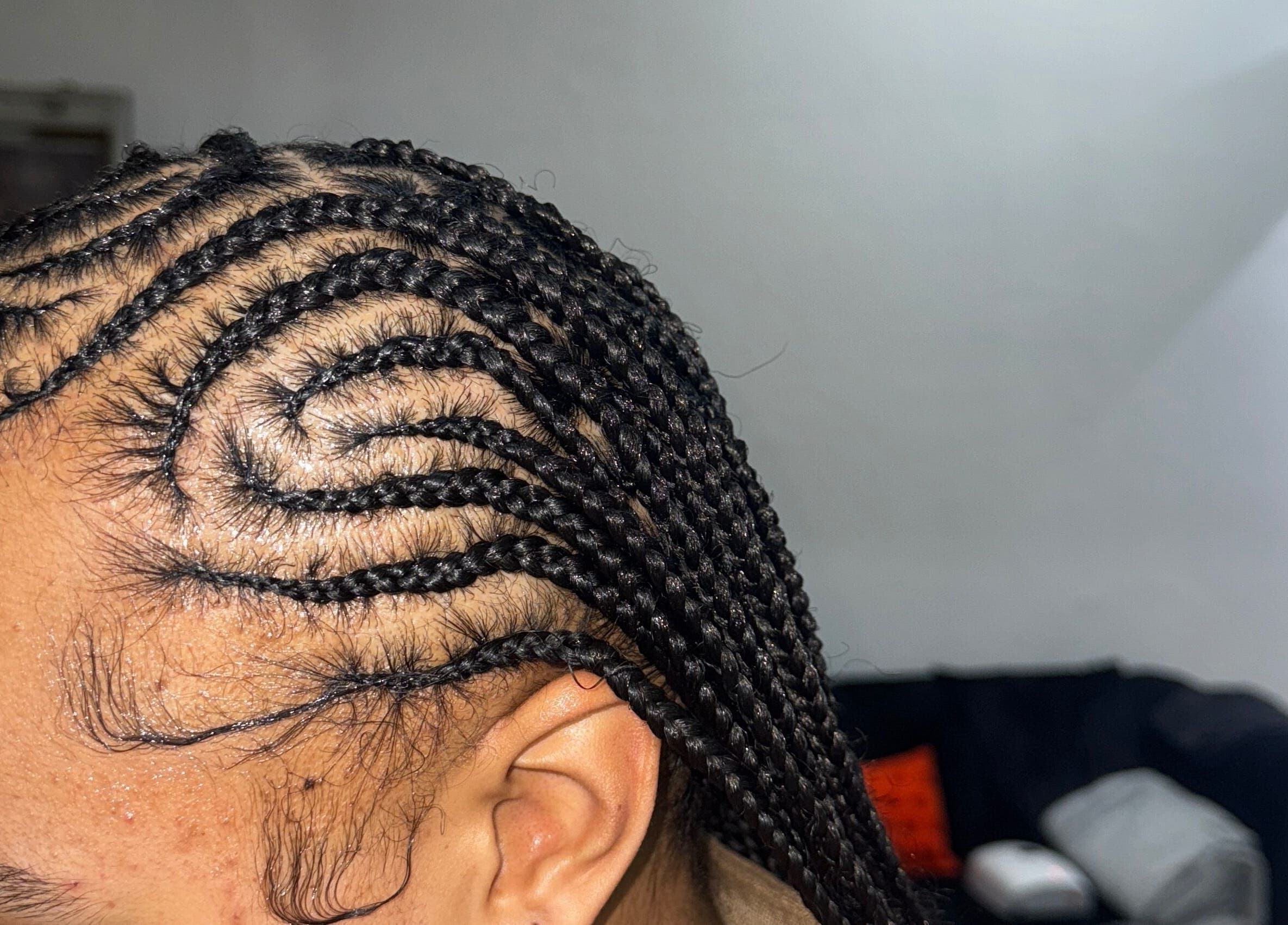Intricate braids detail at Randburg hair salon, Randburg, Gauteng, ZA.