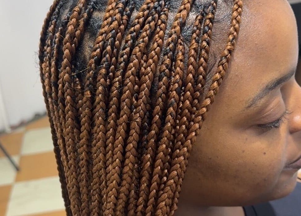 Close-up of intricate braids at Randburg hair salon in Randburg, Gauteng, ZA.