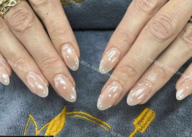 Close-up of gel nails with dot art at Ivy Rose Nails Ormeau, Ormeau, Queensland, AU.