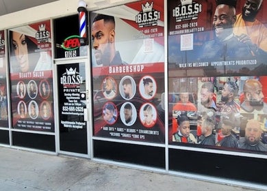 The LocsNest beauty and barbershop exterior in Houston, Texas showcasing services and style.