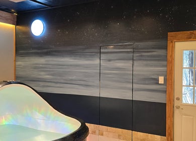 Float pod with starlit walls at Dharma River ZenFloat Spa, Daphne, Alabama, US.