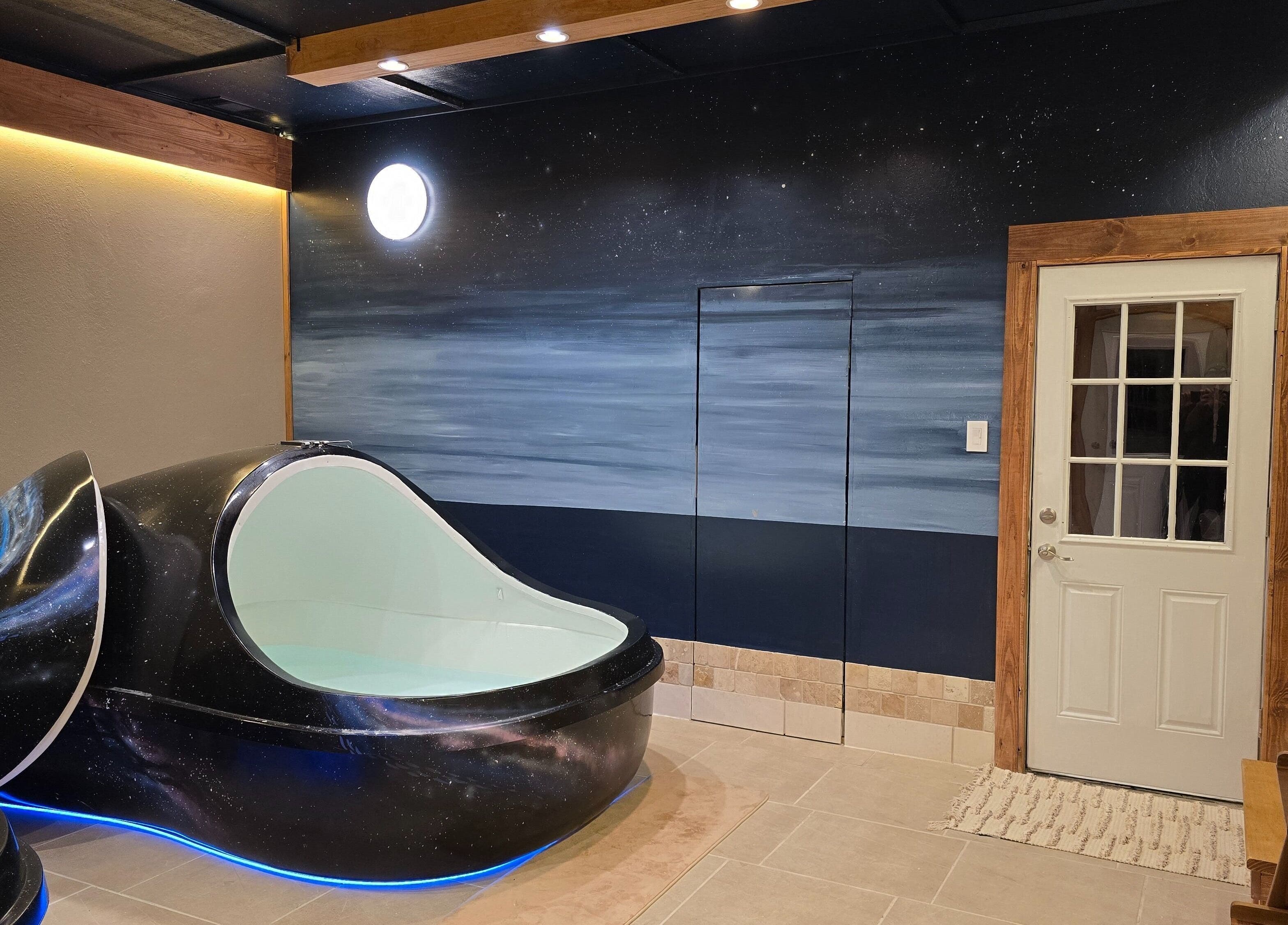 Calming float pod at Dharma River ZenFloat Spa, Daphne, Alabama offering a serene relaxation experience.