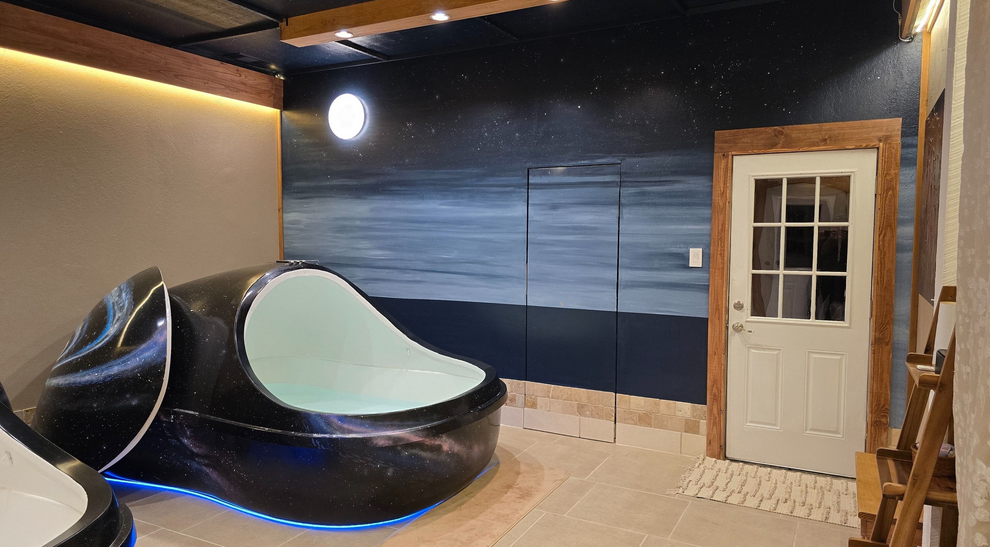 Calming float pod at Dharma River ZenFloat Spa, Daphne, Alabama offering a serene relaxation experience.