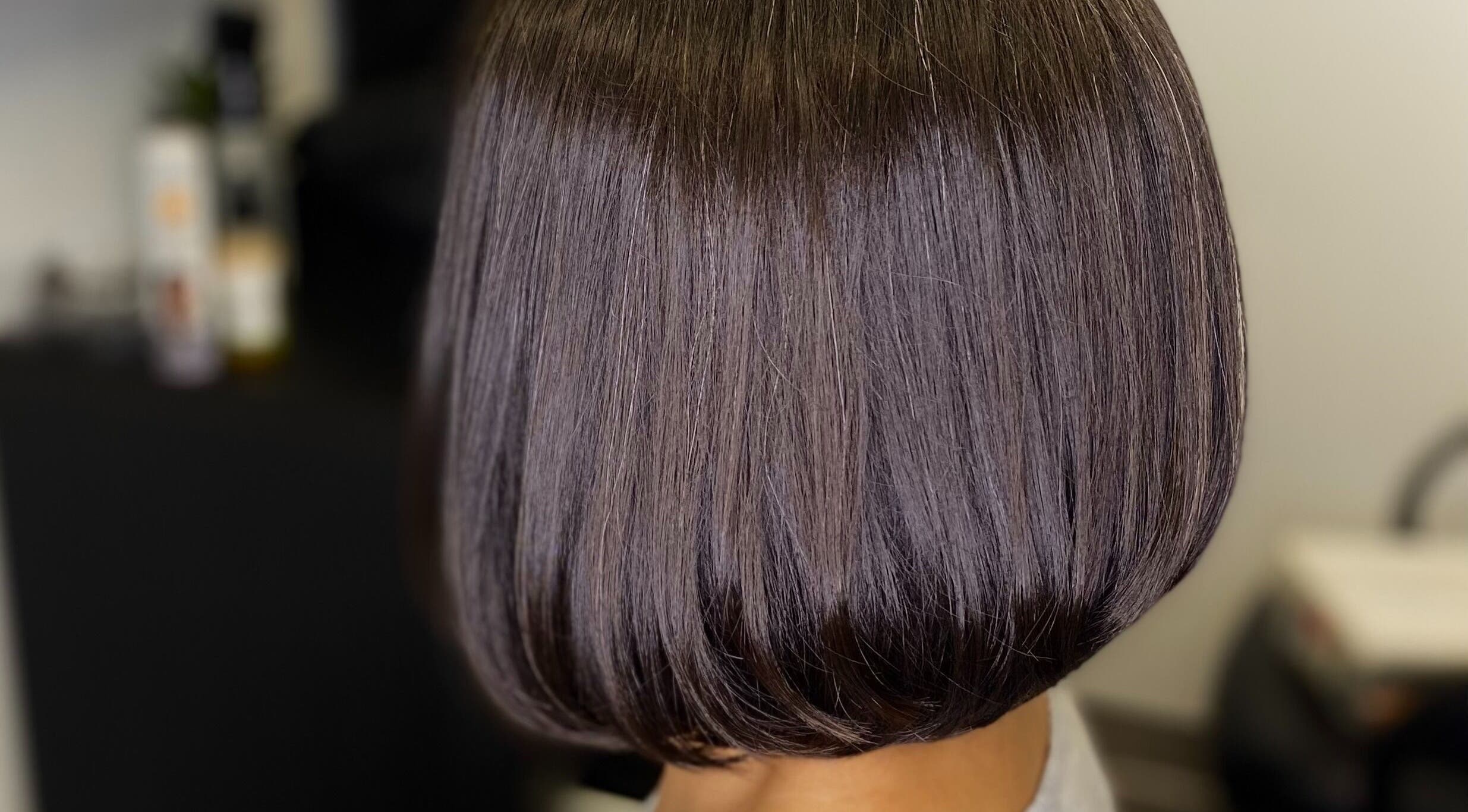 Sleek bob haircut at the CURL Room, Mandeville, Manchester Parish, JM.