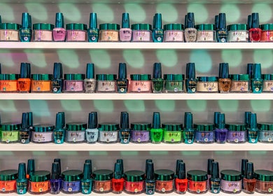 Array of nail polish at Marvellous Nail & Beauty Spa, Melbourne, Victoria, AU, showcasing colorful options.