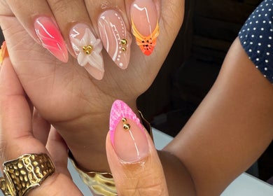 Elegant floral nail art at The Nail Room in North Branch, Minnesota, US.