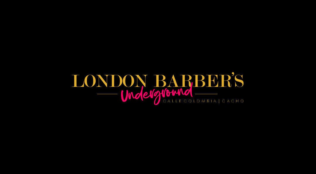 Logotipo de London Barber’s en Tijuana, Baja California, MX, resalta en fondo negro.