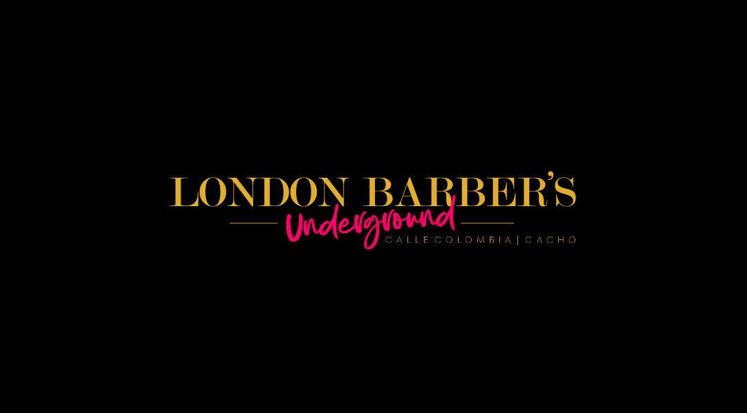 Logotipo de London Barber’s en Tijuana, Baja California, MX, resalta en fondo negro.