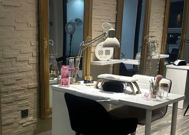 Chic workspace at Eleven Eleven Salon, Stirling, Scotland, GB with manicure tools and stylish decor.