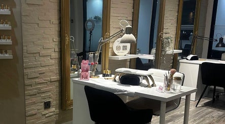 Chic workspace at Eleven Eleven Salon, Stirling, Scotland, GB with manicure tools and stylish decor.