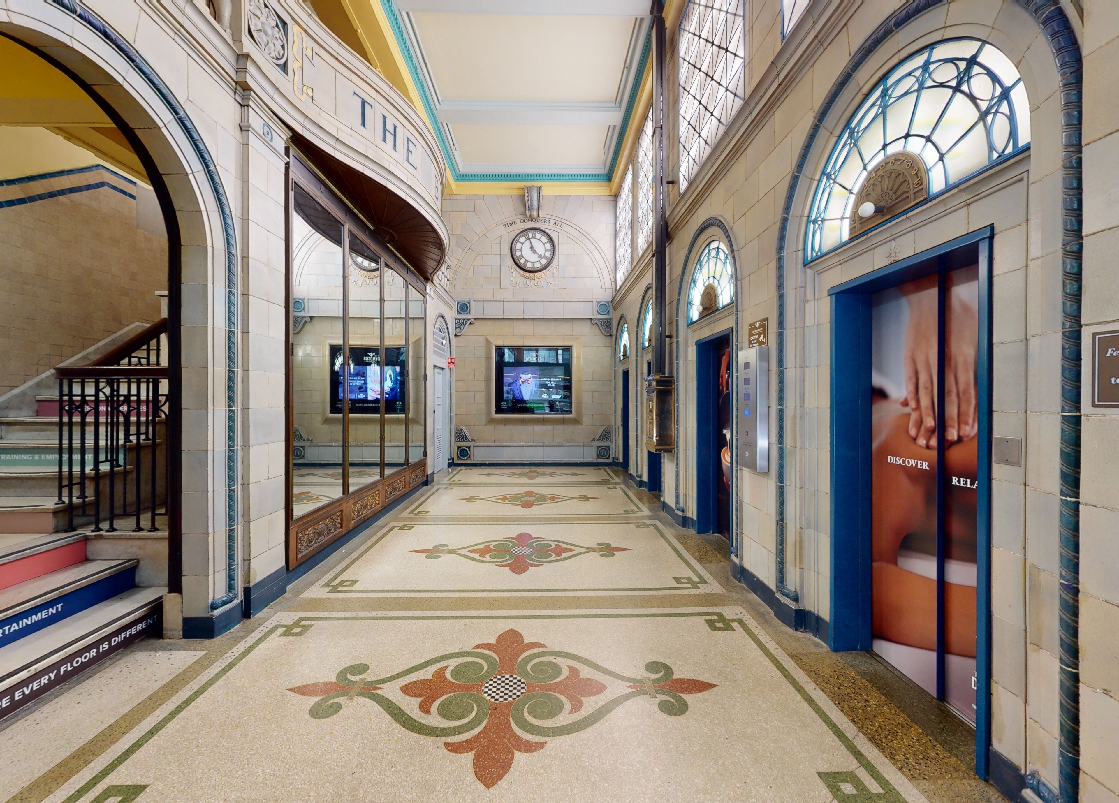 Classic interior of Feeling Space, Sydney, New South Wales, AU with decorative floor designs and vintage details.