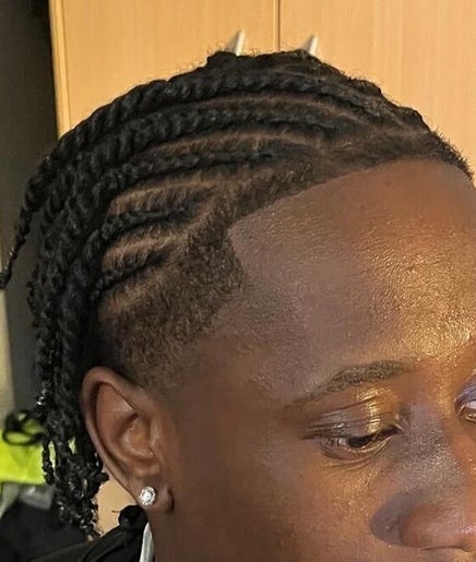 Close-up of stylish braids at Nkayfades, Derby, England, GB, showcasing expert hair styling.