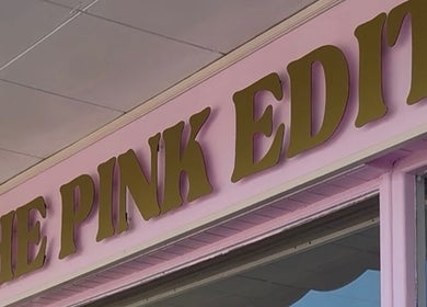 Entrance of Georgia Rose Hair Extensions adorned with pink decor, Bournemouth, England, GB.
