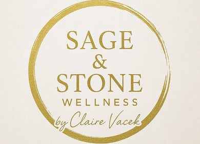 Sage and Stone Wellness logo in Edinburgh, Scotland, GB on a gold circle background.