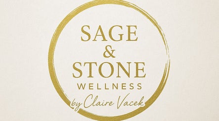 Sage and Stone Wellness logo in Edinburgh, Scotland, GB on a gold circle background.