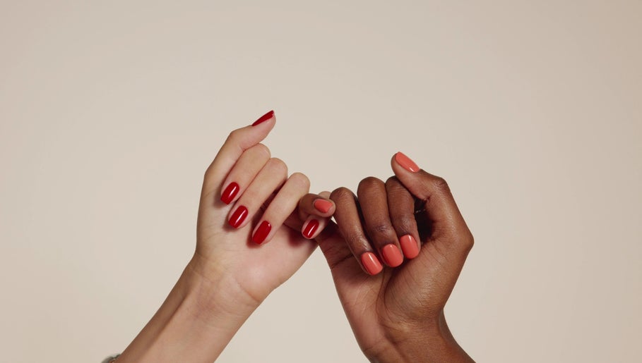 Stylish manicured hands at Bio Sculpture, London, England, GB, showcasing elegant nail art.