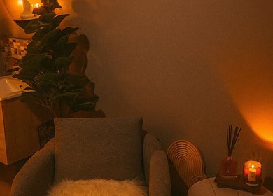 Cozy spa corner with candlelight at Hillside Remedial and Spa, Melbourne, Victoria, AU