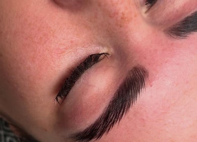 Close-up of styled lashes at Emily Cowie Cosmetics, Wrentham, England, GB.