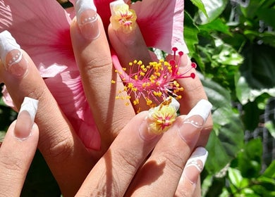 Elegant floral nail design at Kali Rose Beauty, St. George’s, Saint George, AG, showcasing unique artistry.