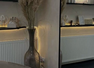 Elegant shelf with decor at Minique Beauty, Richmond, Victoria, AU, creating a calm, inviting atmosphere.