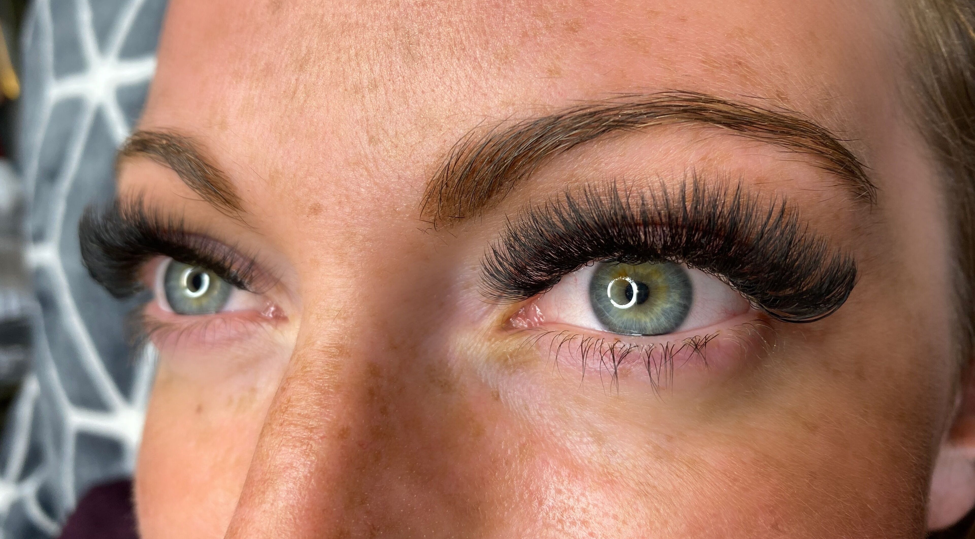 Close-up of lush eyelashes at Lashing Out by Amber, Courtenay, British Columbia, CA.