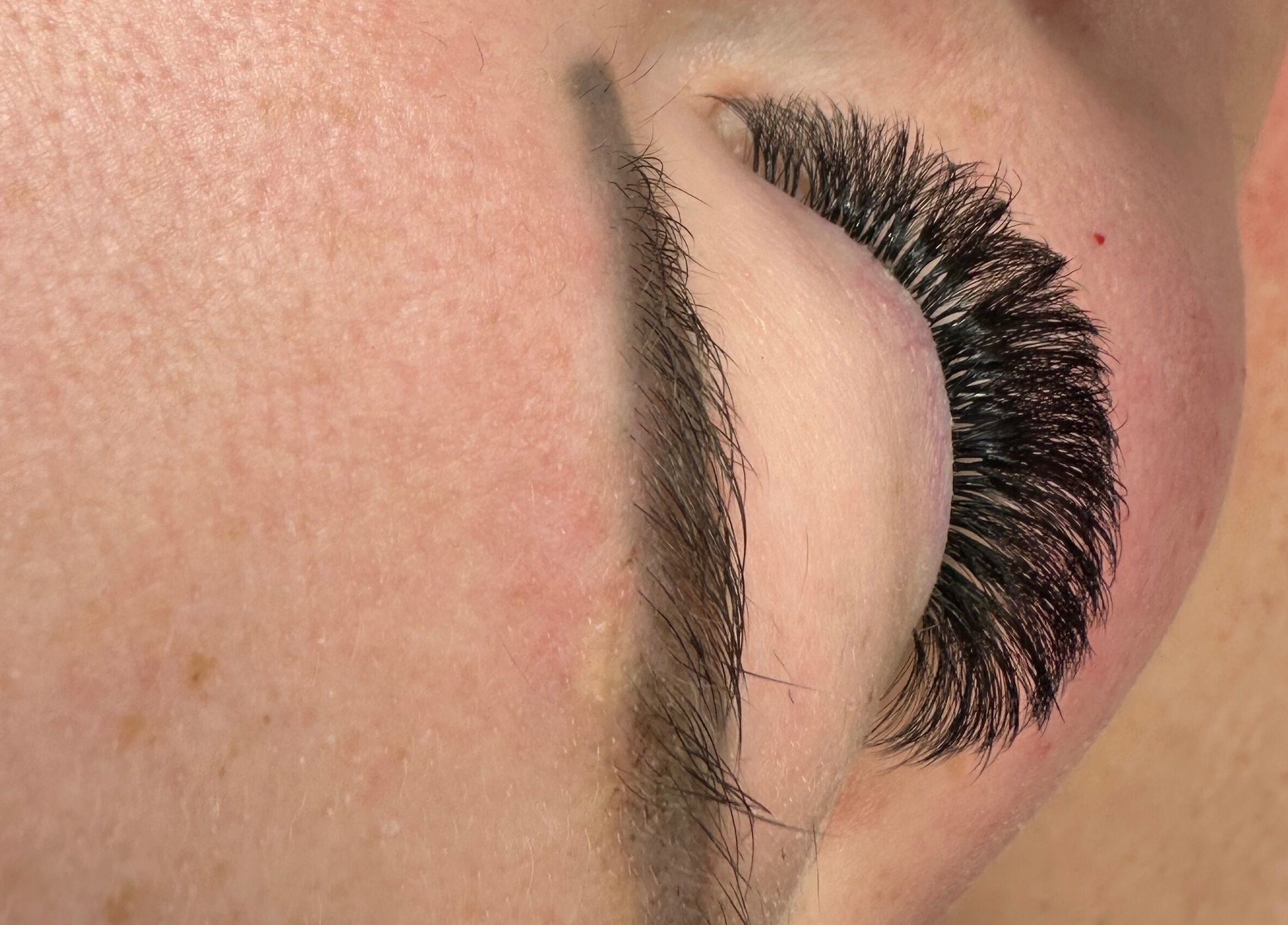 Closeup of expertly applied eyelashes at Lashing Out by Amber in Courtenay, British Columbia, CA.