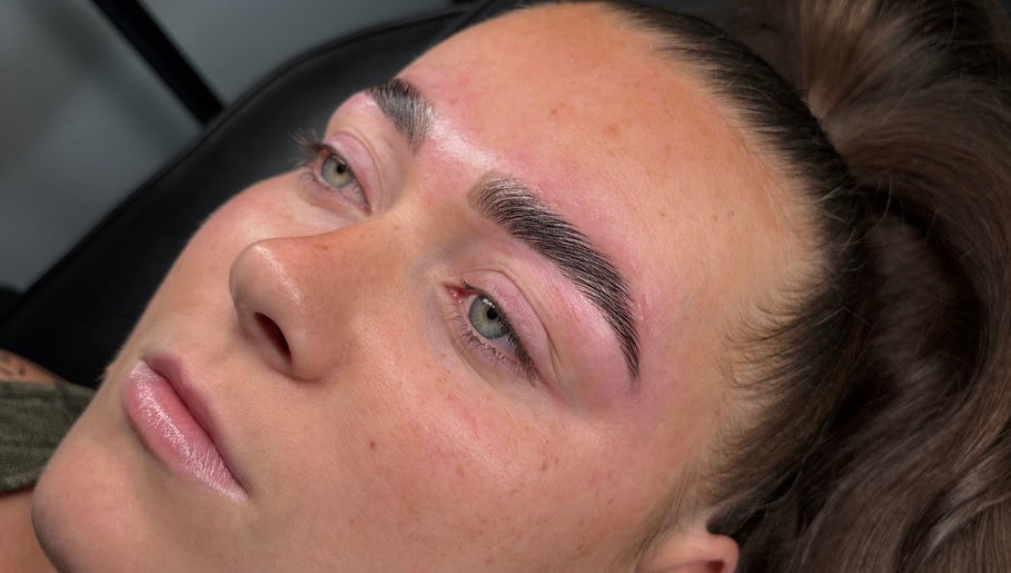 Close-up of eyebrow styling at Love, Lisa, Blantyre, Scotland, GB.