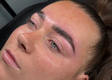Close-up of eyebrow styling at Love, Lisa, Blantyre, Scotland, GB.