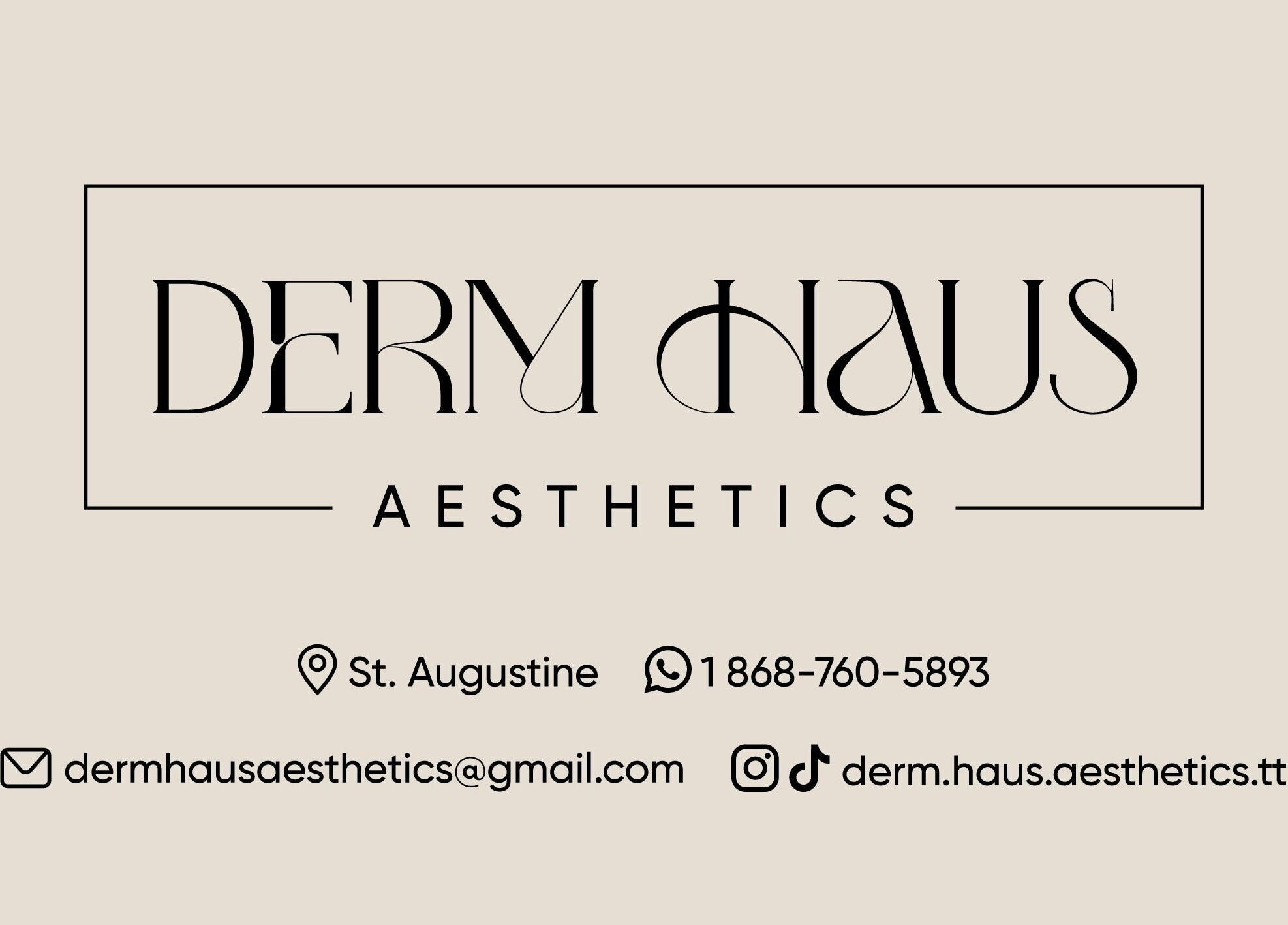 Derm Haus Aesthetics logo with contact info in Saint Augustine, Tunapuna/Piarco Regional Corporation, TT.