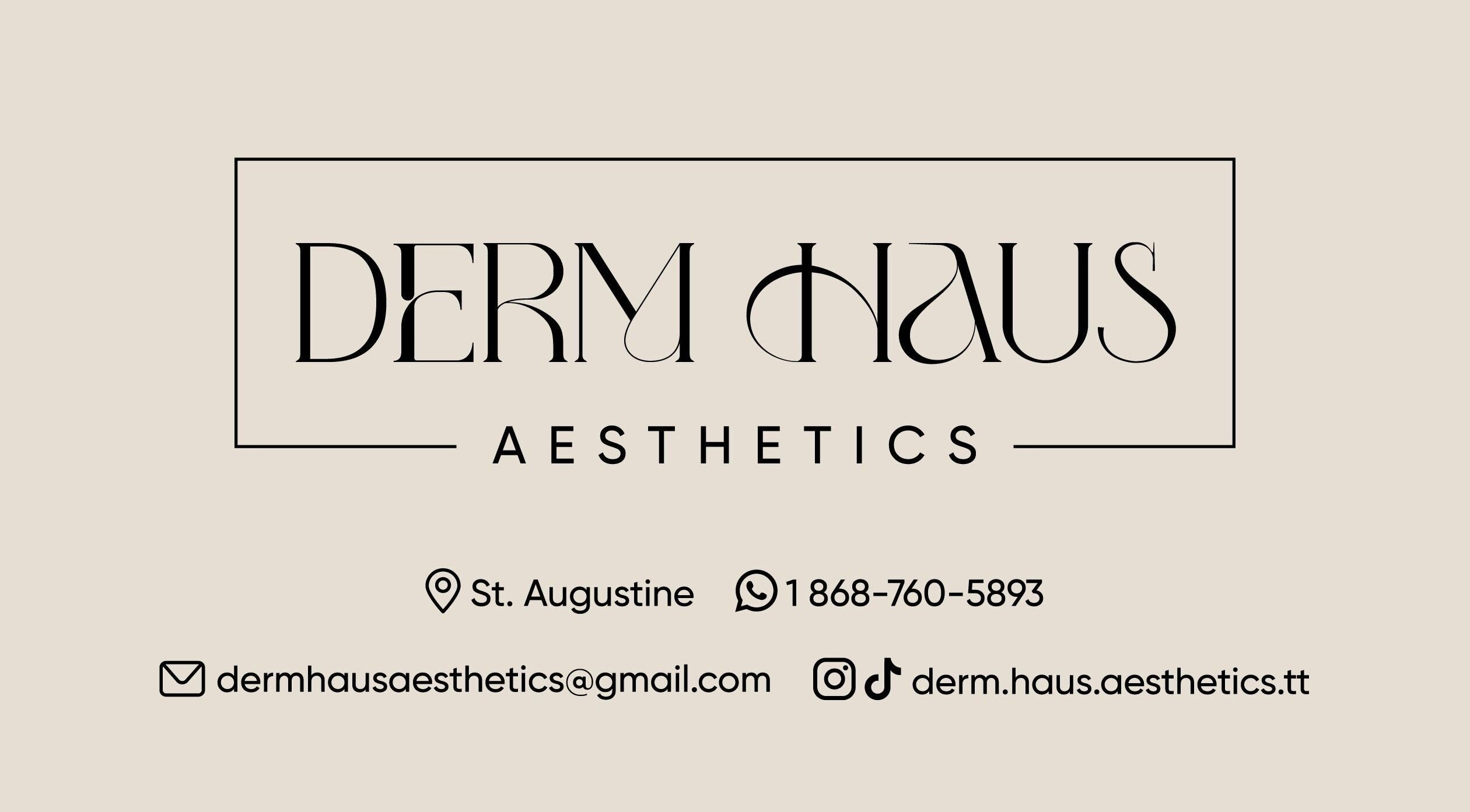 Derm Haus Aesthetics logo with contact info in Saint Augustine, Tunapuna/Piarco Regional Corporation, TT.