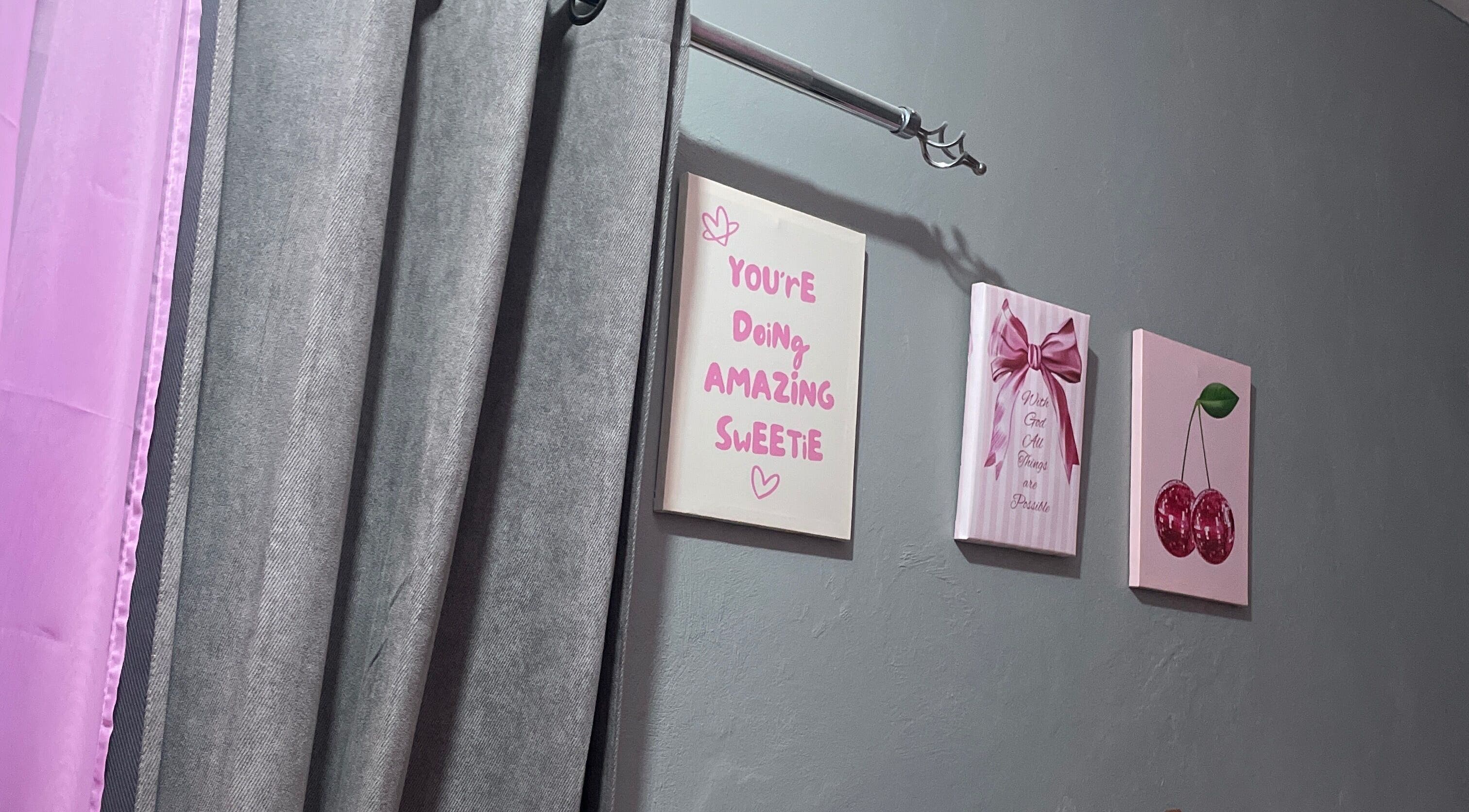 Inspiring pink-themed wall art at Shanthenailslayer, Montego Bay, St. James Parish, JM.