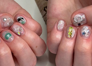 Intricate nail art at MueseoYu Nail in Vancouver, British Columbia, CA showcasing creative and colorful designs.