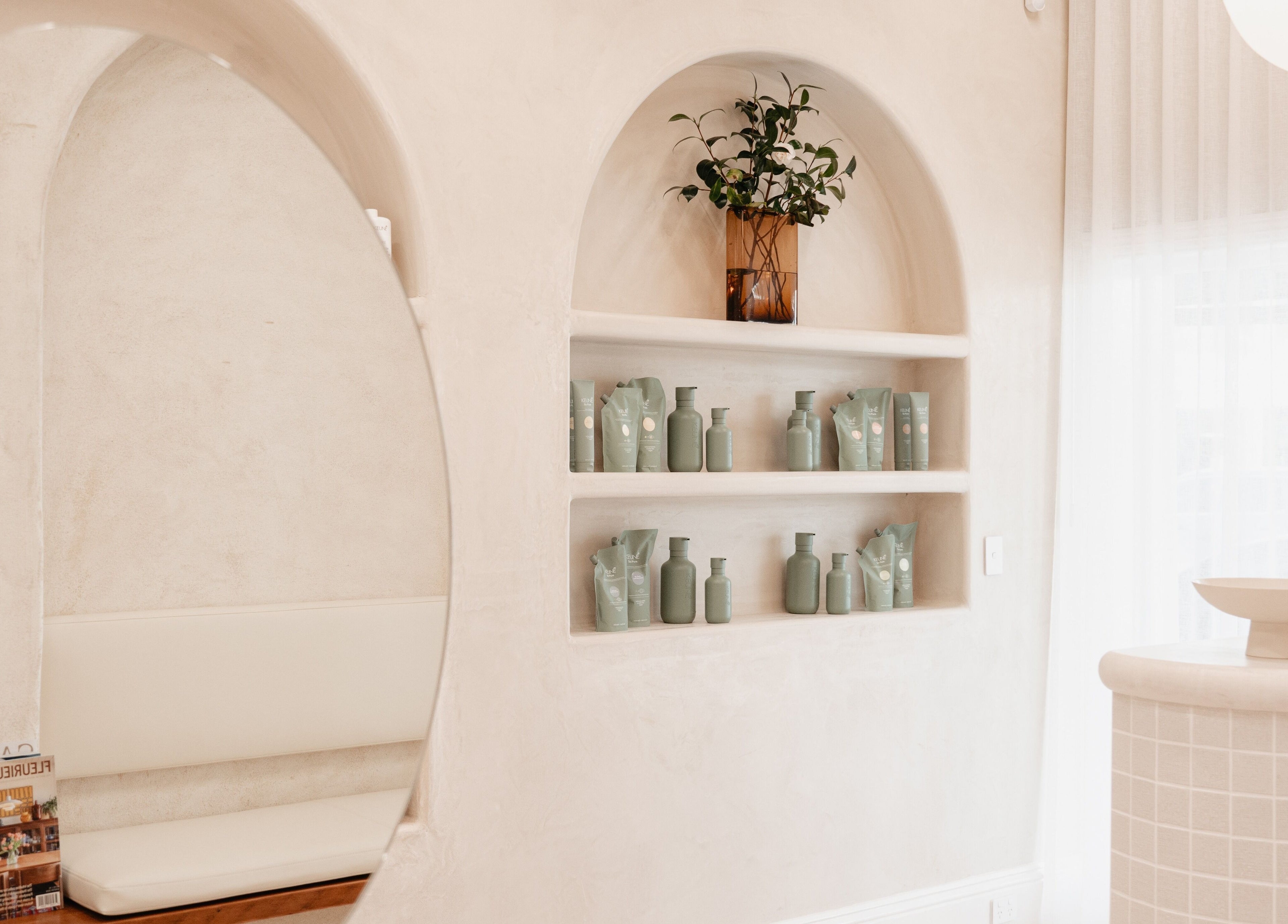 Elegant shelf with wellness products at Kink, Victor Harbor, South Australia, AU.