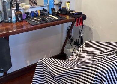 Hair styling tools and chair at GCutz, Margaret River, Western Australia, AU, ready for clients.