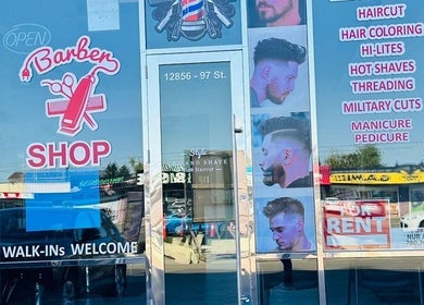 Front view of barber shop near EKI ROYAL BEAUTY LOUNGE, Edmonton, Alberta, CA highlighting grooming services.