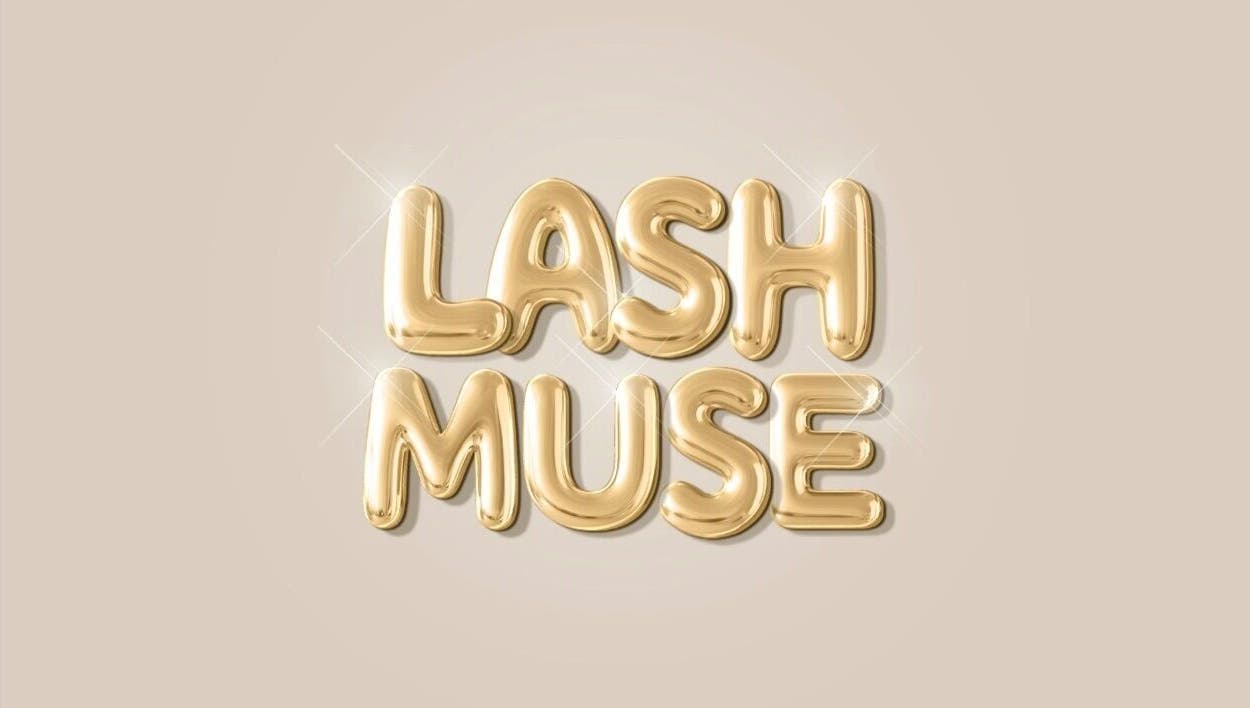 Elegant gold 'LashMuse' logo showcasing beauty and wellness in Tweedbank, Scotland, GB.