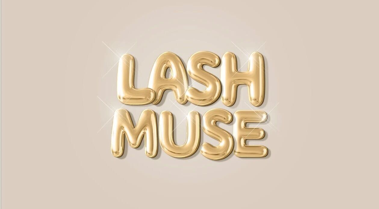 Elegant gold 'LashMuse' logo showcasing beauty and wellness in Tweedbank, Scotland, GB.