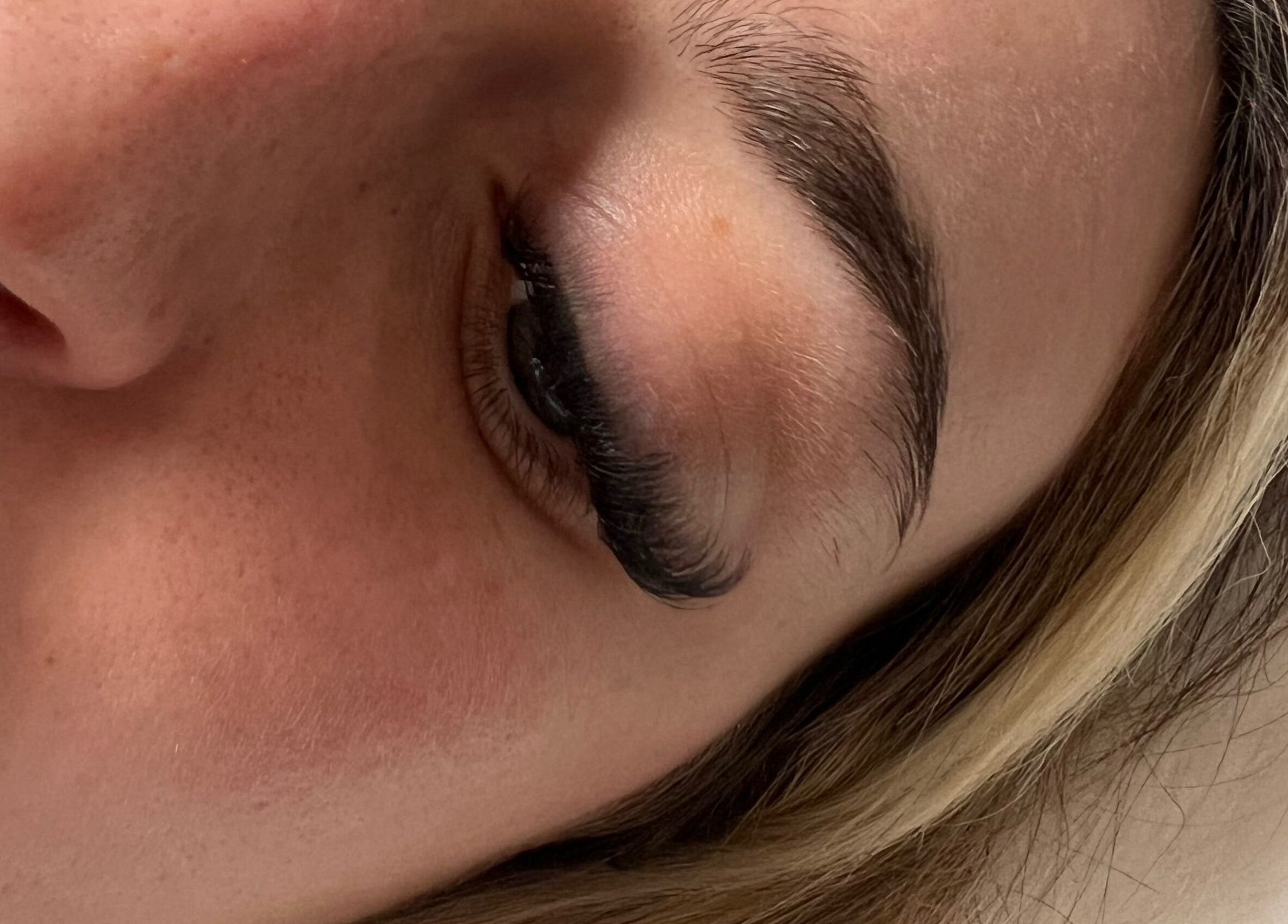 Close-up of eyelash extensions at LashMuse, Tweedbank, Scotland, GB. Enhancing natural beauty.