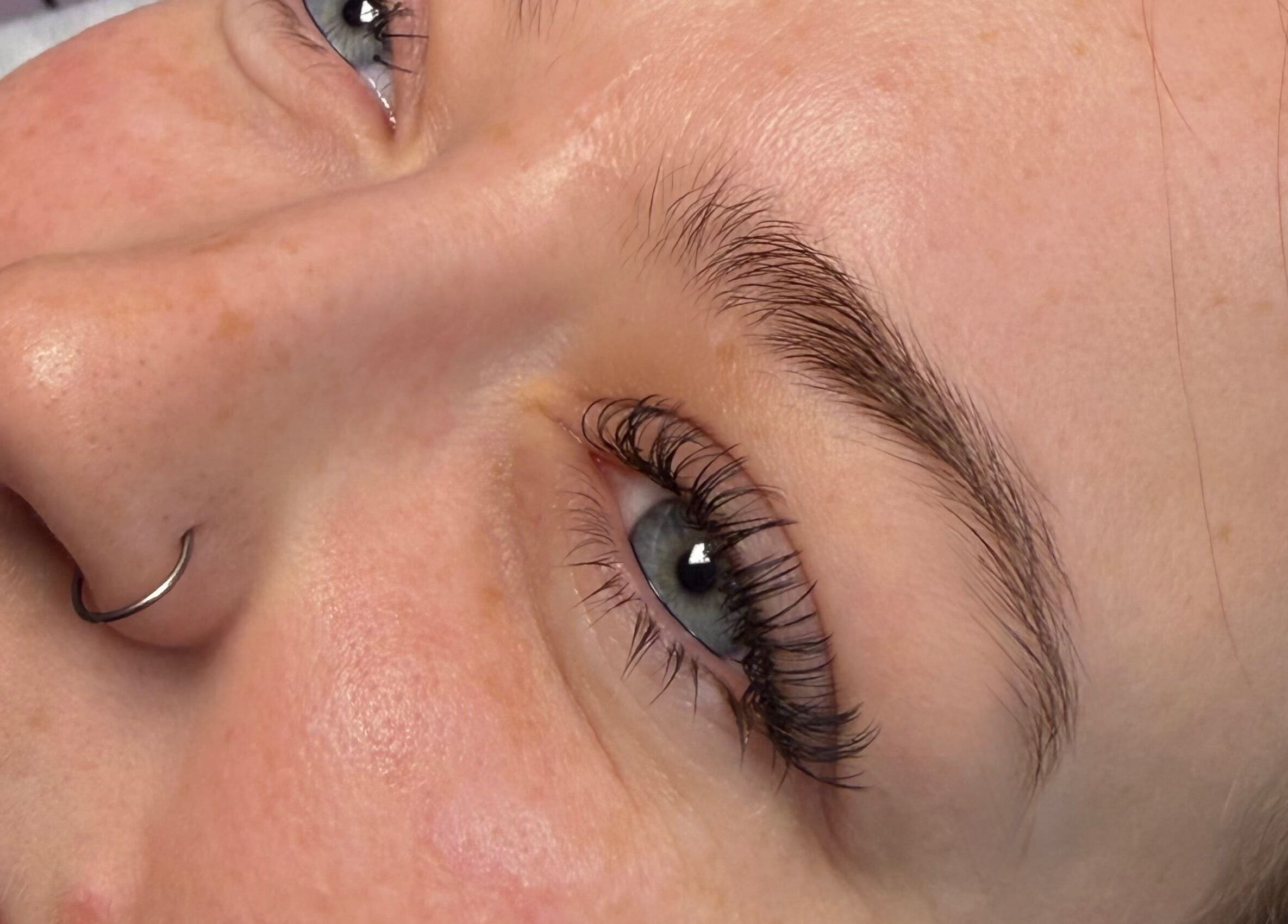 Close-up of elegant eyelash extensions at LashMuse, Galashiels, Scotland, GB.