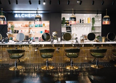 Interior of Alchemy & I salon, featuring chic styling stations in Palmerston North, Manawatū-whanganui Region, NZ.