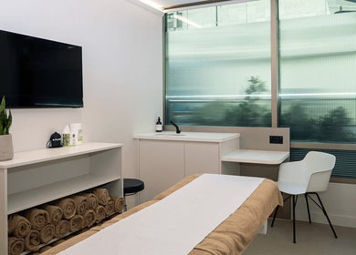 Relaxing treatment room in OA London, features modern decor and natural light in London, England, GB.