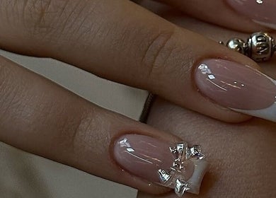 Elegant French manicure with gems at Blissbeauty Glam Studio, East London, Eastern Cape, ZA.