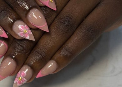 Pink floral nail art at Tullamore Butterfly Beauty Lounge, Tullamore, County Offaly, IE.