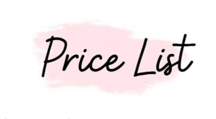 Price list at Its Just Vanity, Germiston, Gauteng, ZA, on a pink brushstroke background.